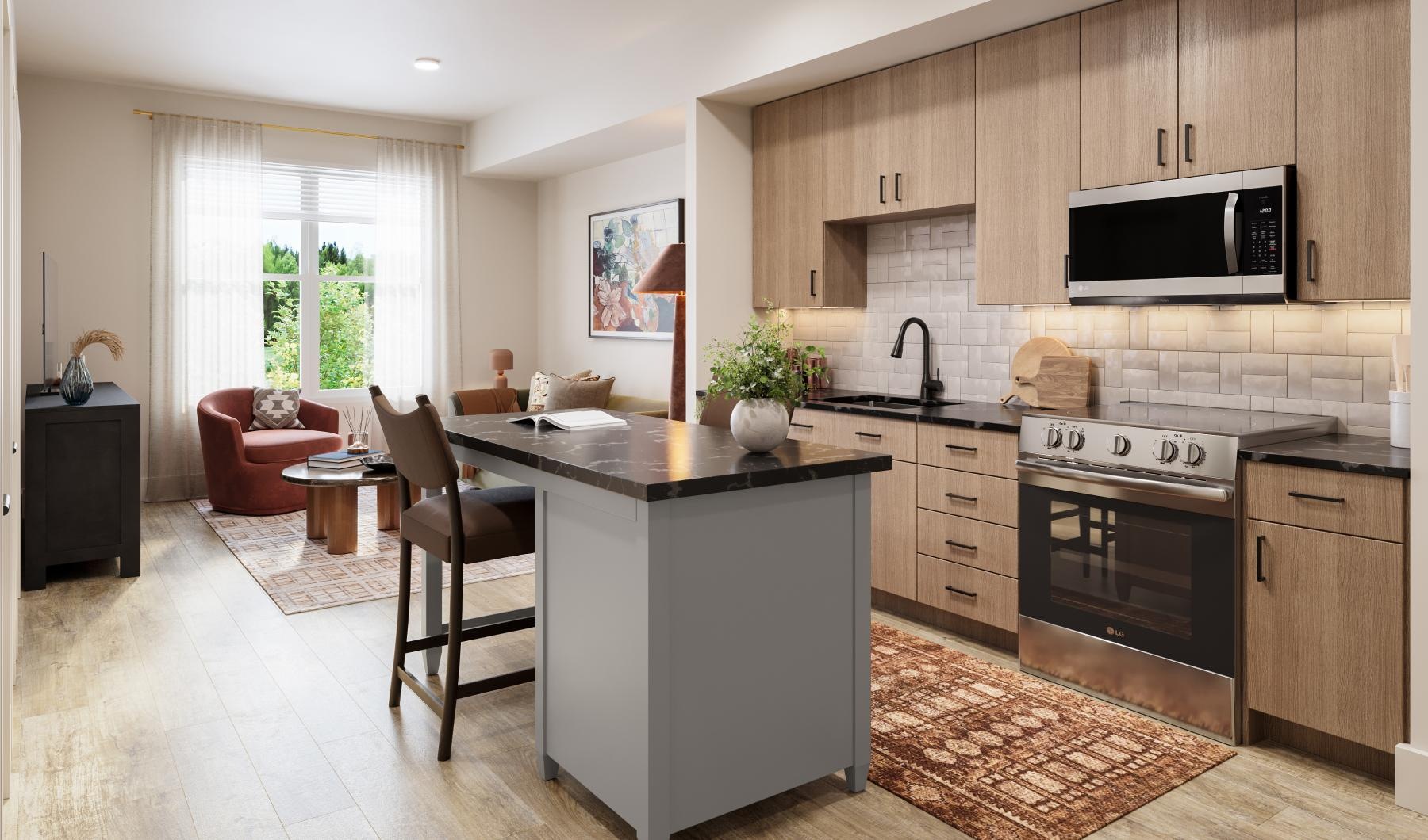a kitchen with a large island